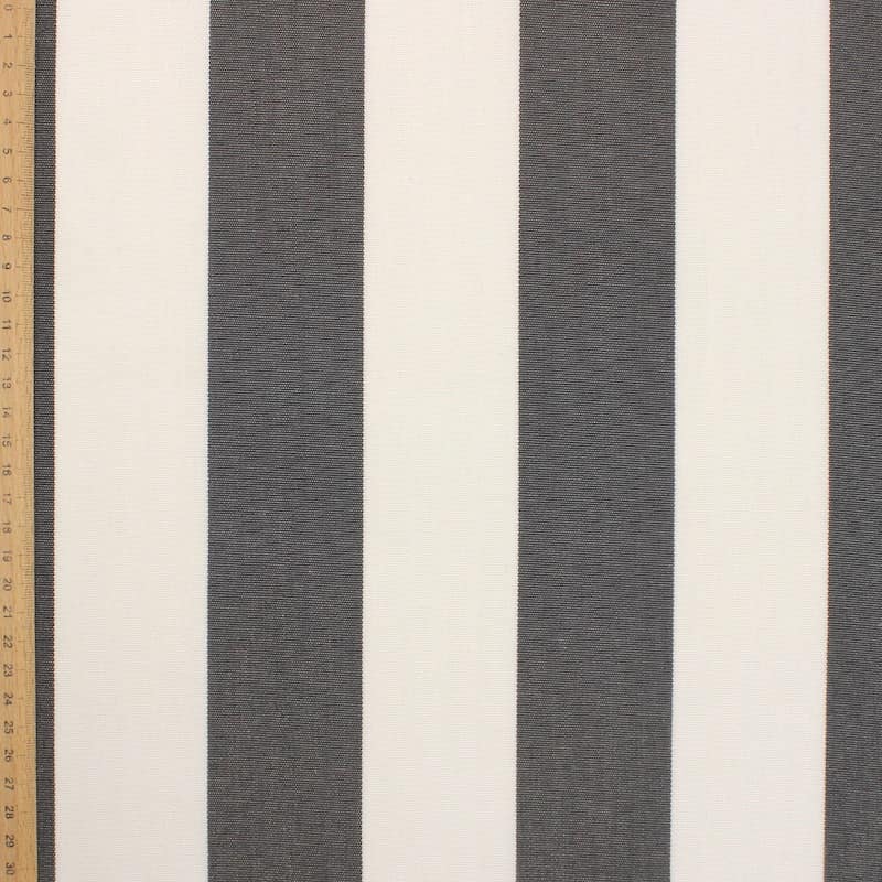 Striped outdoor fabric - white / thunderstorm grey 