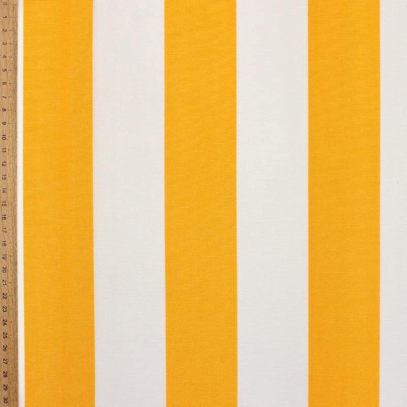 Tissu d'extérieur à rayures -blanc/jaune