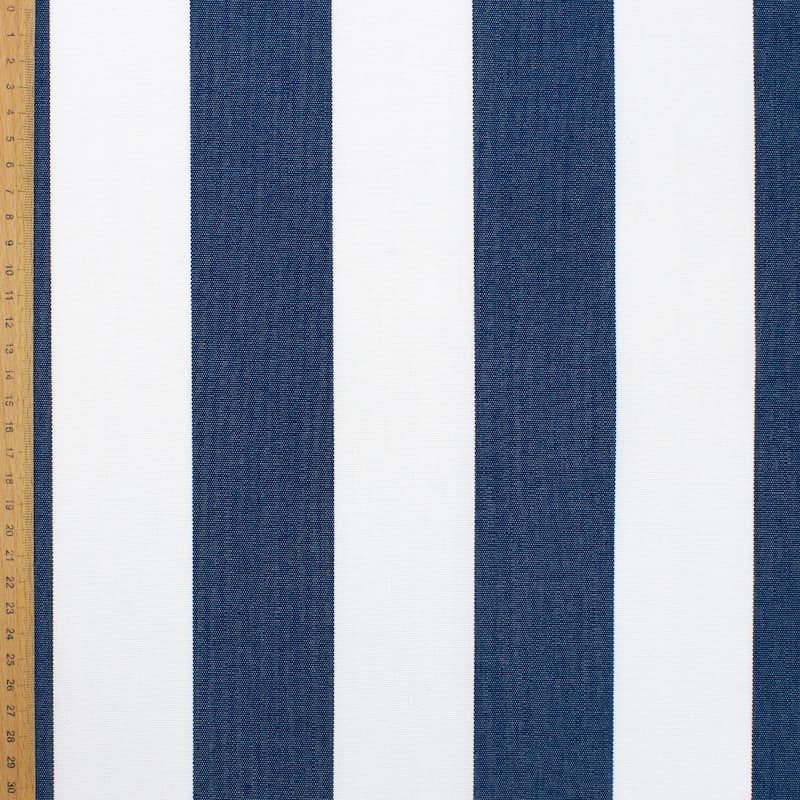 Tissu d'extérieur à rayures -blanc/bleu navy