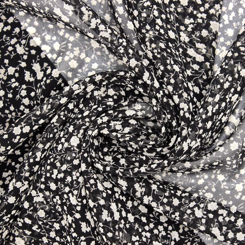 Tissu voile fleurs -noir