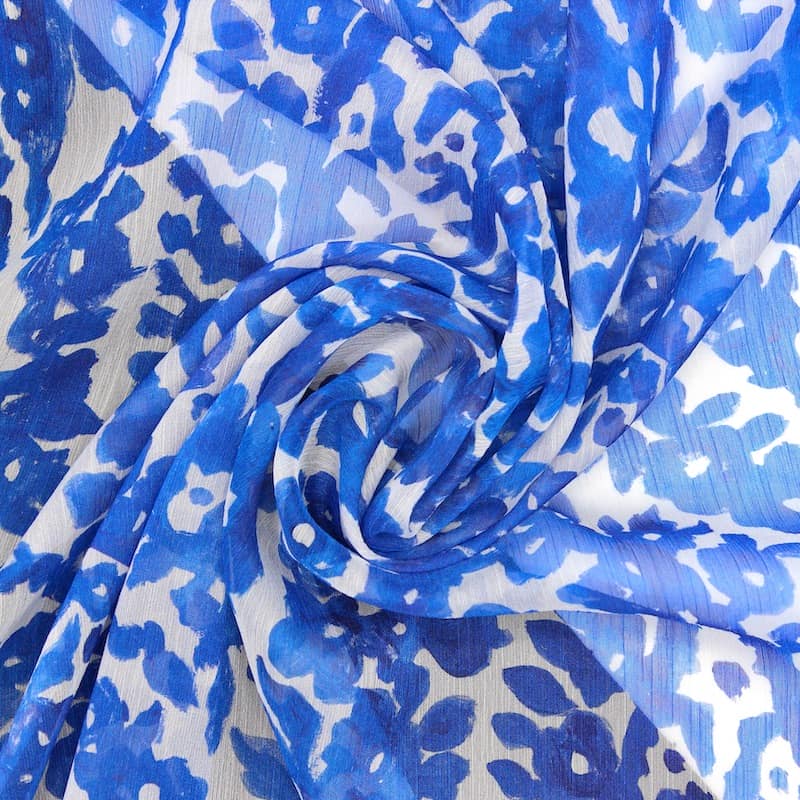 Tissu voile floral -bleu