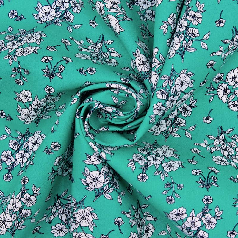 Viscose fabric with flowers - salmon