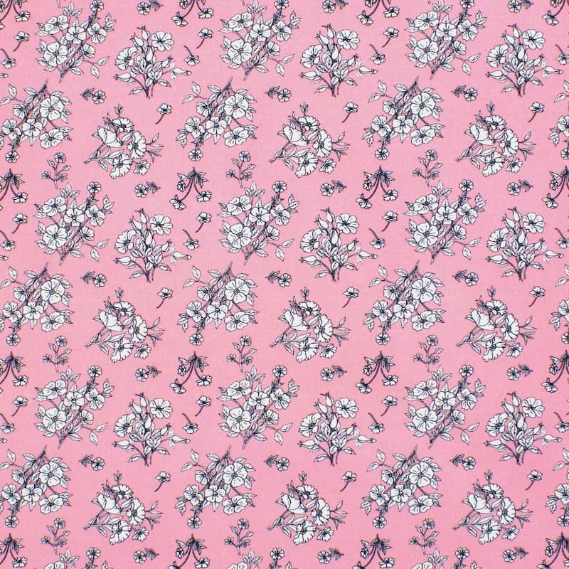 Tissu viscose fleurs - rose