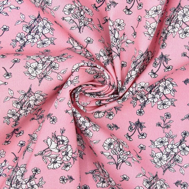 Viscose fabric with flowers - salmon