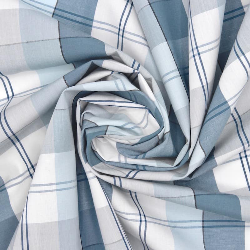Tissu coton carreaux - bleu et blanc