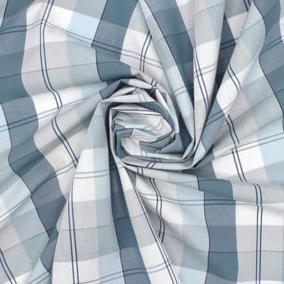 Checkered cotton fabric - blue and white