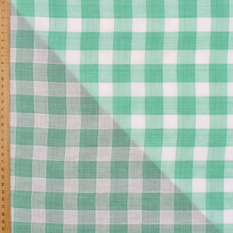 Checkered cotton fabric - aqua en wit 