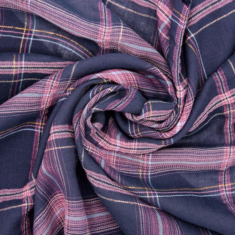 Checkered viscose cotton fabric - navy blue 