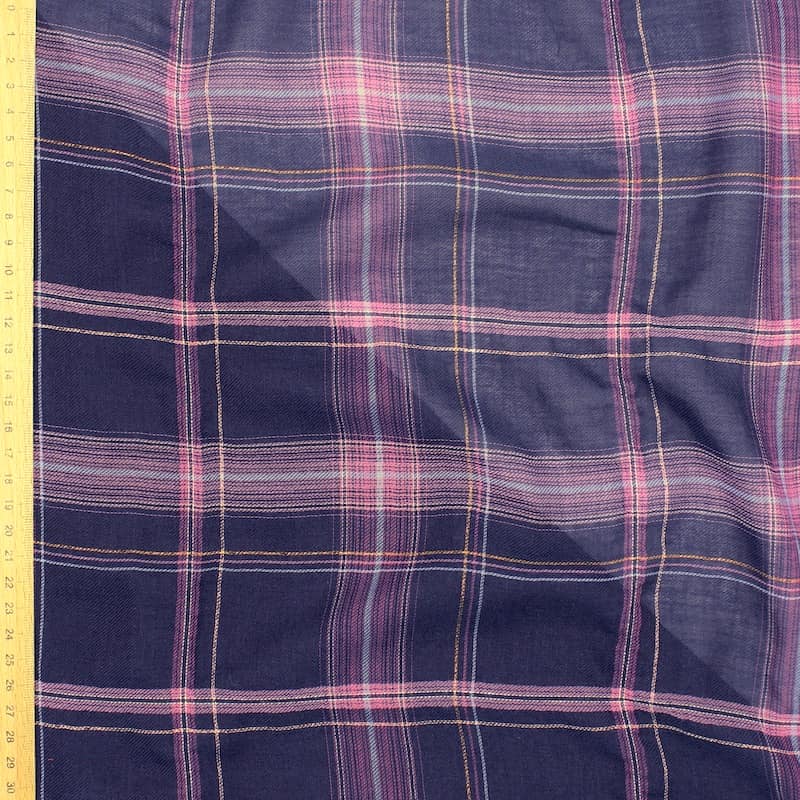 Checkered viscose cotton fabric - navy blue 