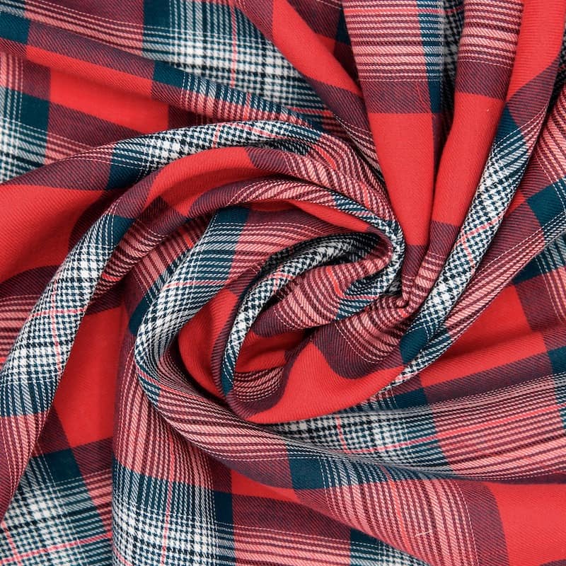 Checkered cotton fabric - red and navy blue 