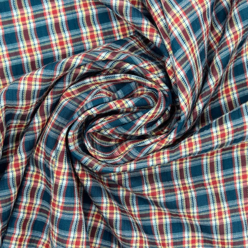 Tissu coton effet gaufré carreaux - multicolore