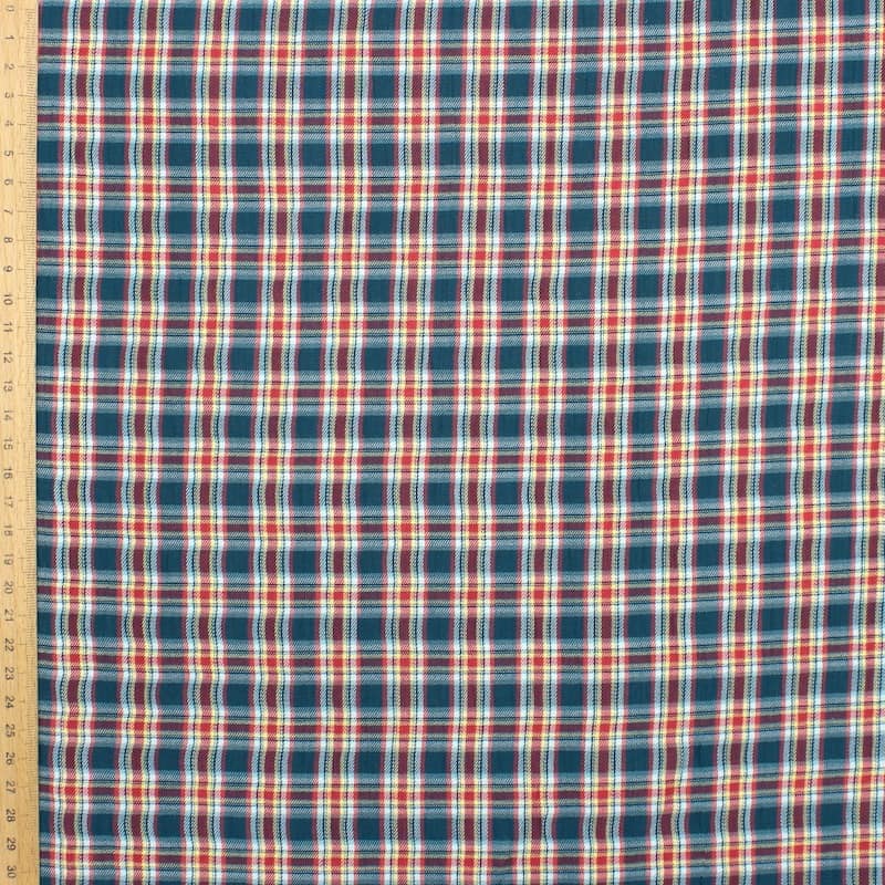Tissu coton effet gaufré carreaux - multicolore