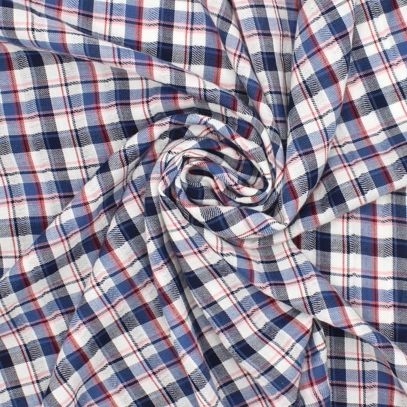 Tissu au mètre à nappe coton, carreaux normands bleu et blanc