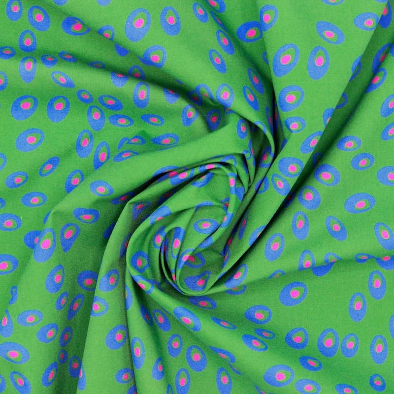 Cotton poplin with peacock feather - green