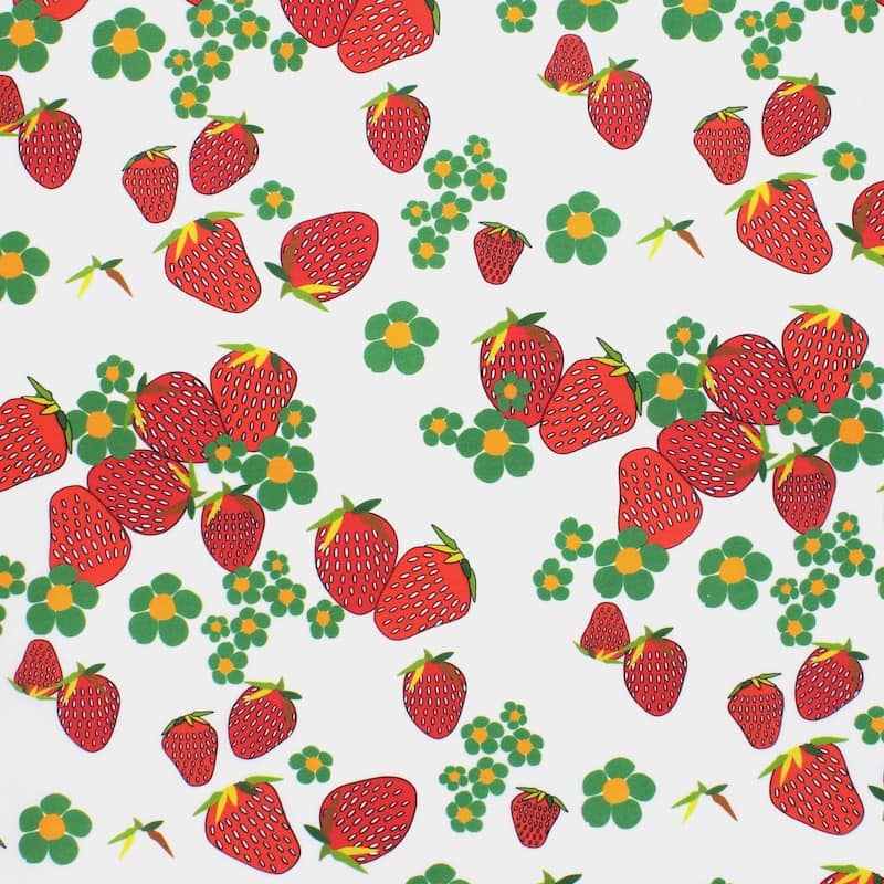 Cotton poplin with strawberries - white and green