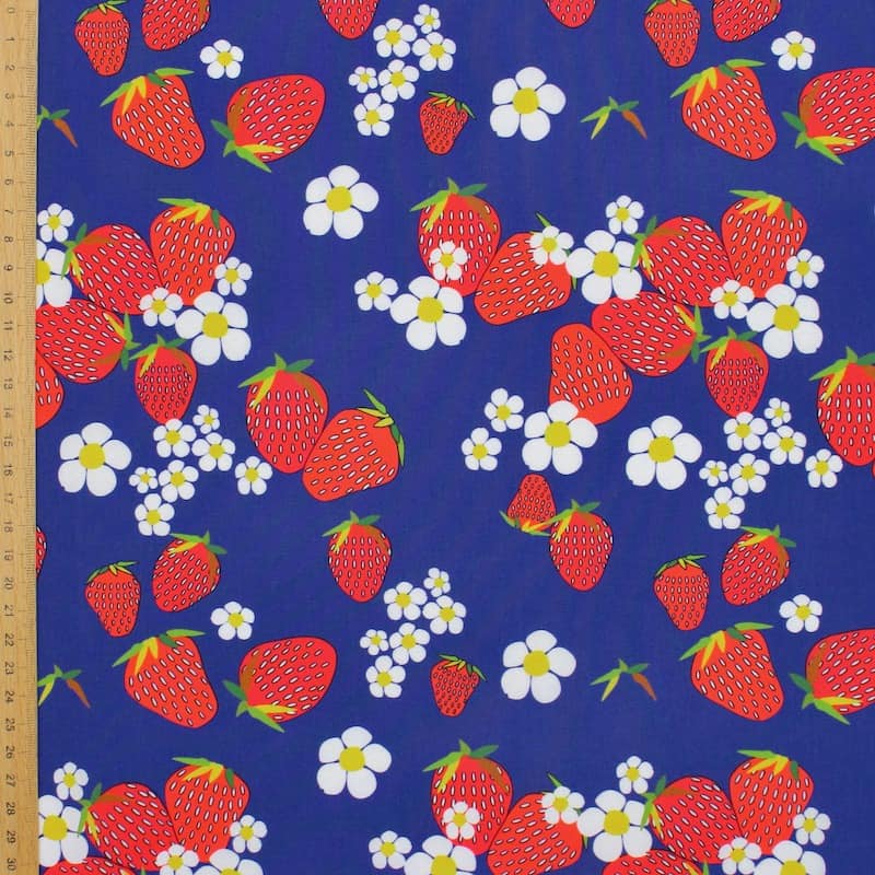 Cotton poplin with strawberries - navy blue