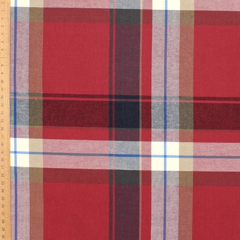 Checkered cotton twill fabric - red 