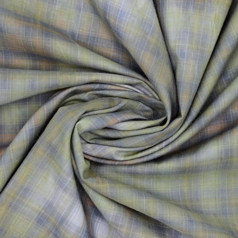 Checkered cotton with washed-out effect - khaki