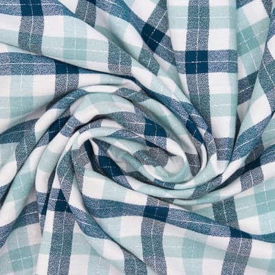 Checkered fabric in viscose and polyester - blue and white