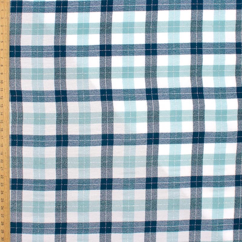 Checkered fabric in viscose and polyester - blue and white