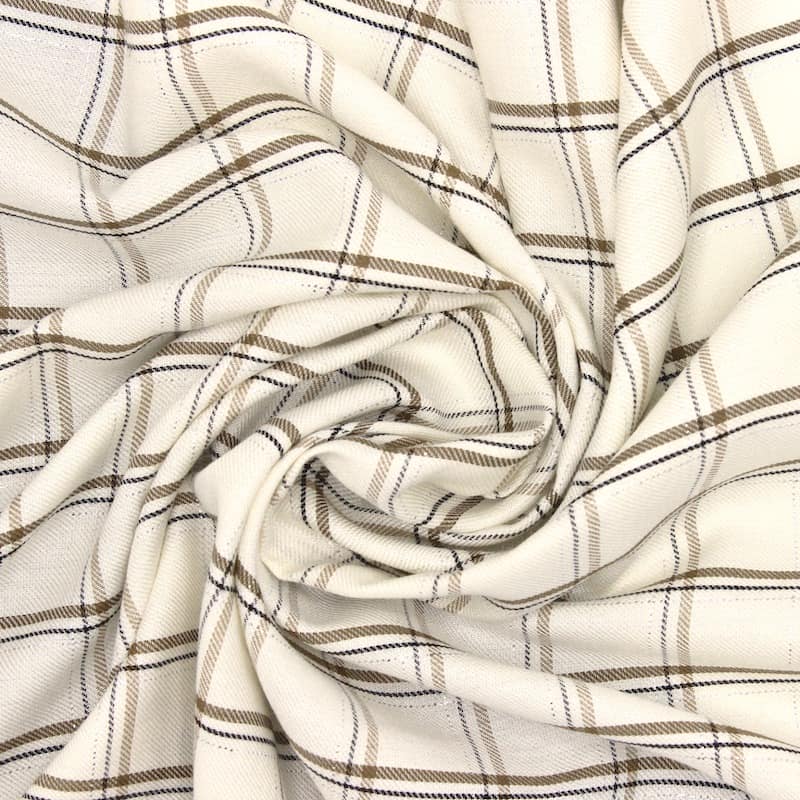 Checkered fabric in viscose and cotton - ecru and beige 