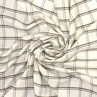 Checkered fabric in viscose and cotton - ecru and beige 