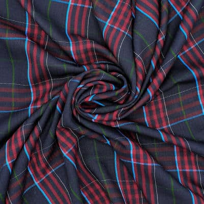 Checkered fabric 100% viscose - navy blue 