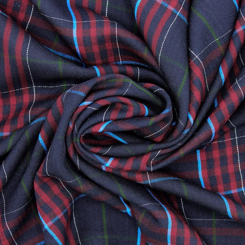 Checkered fabric 100% viscose - navy blue 