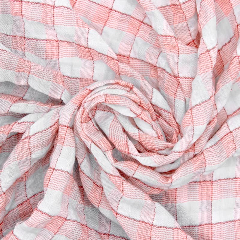 Tissu coton extensible carreaux - rose