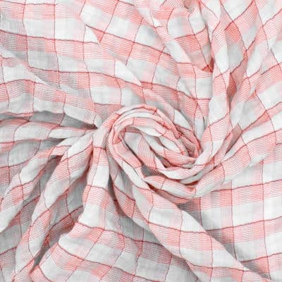 Tissu coton extensible carreaux - rose