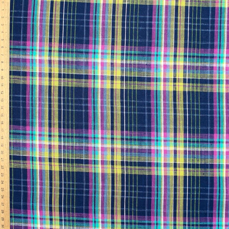 Checkered fabric in cotton and linen - multicolored
