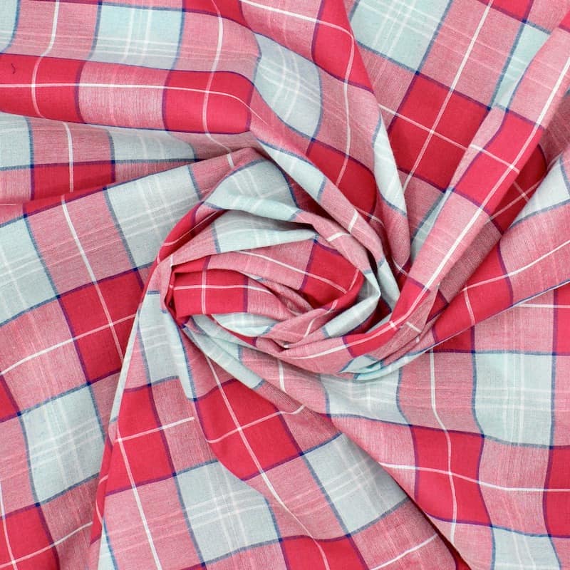 Tissu coton carreaux - ciel et rose