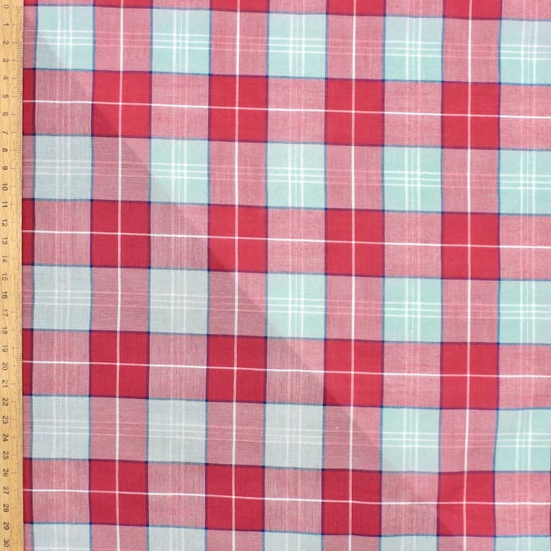 Checkered cotton - sky blue and pink 