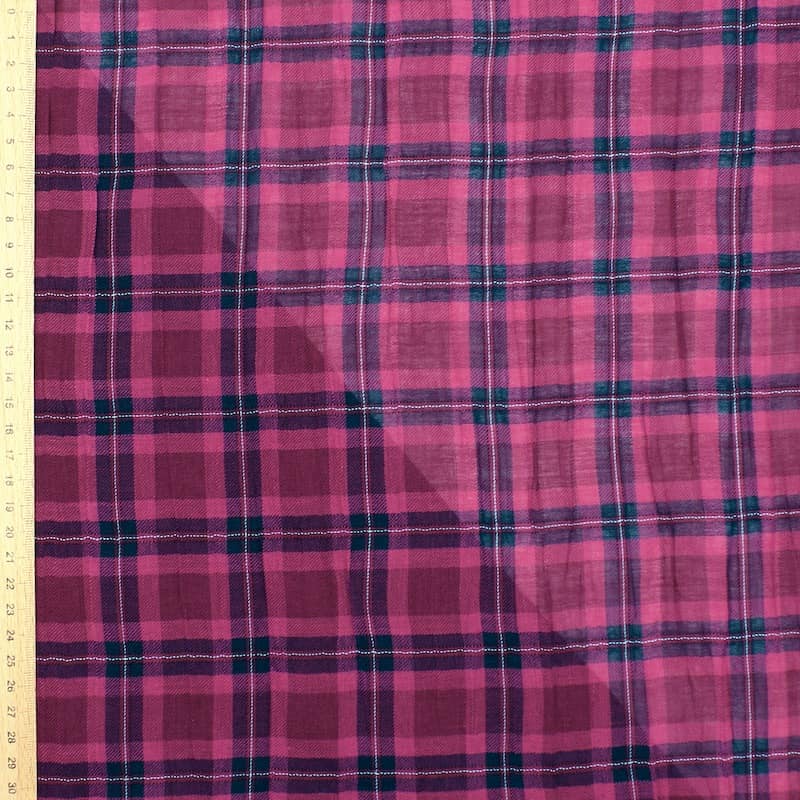 Tissu coton carreaux - rouge violet