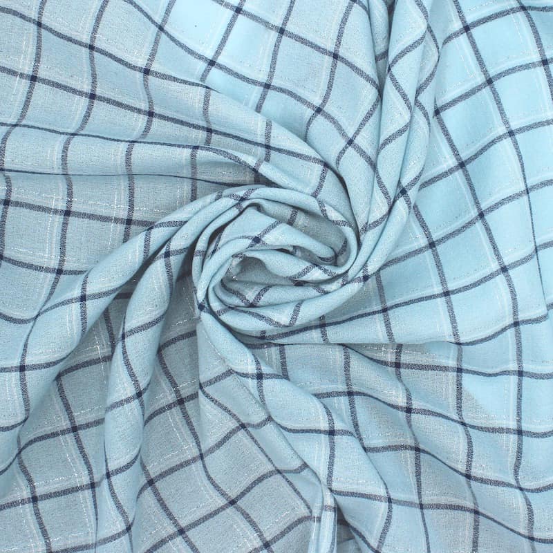 Checkered cotton with lurex thread - sky blue