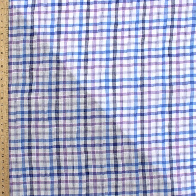 Tissu coton carreaux - bleu et mauve