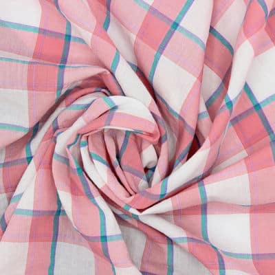 Tissu coton carreaux - rose et blanc