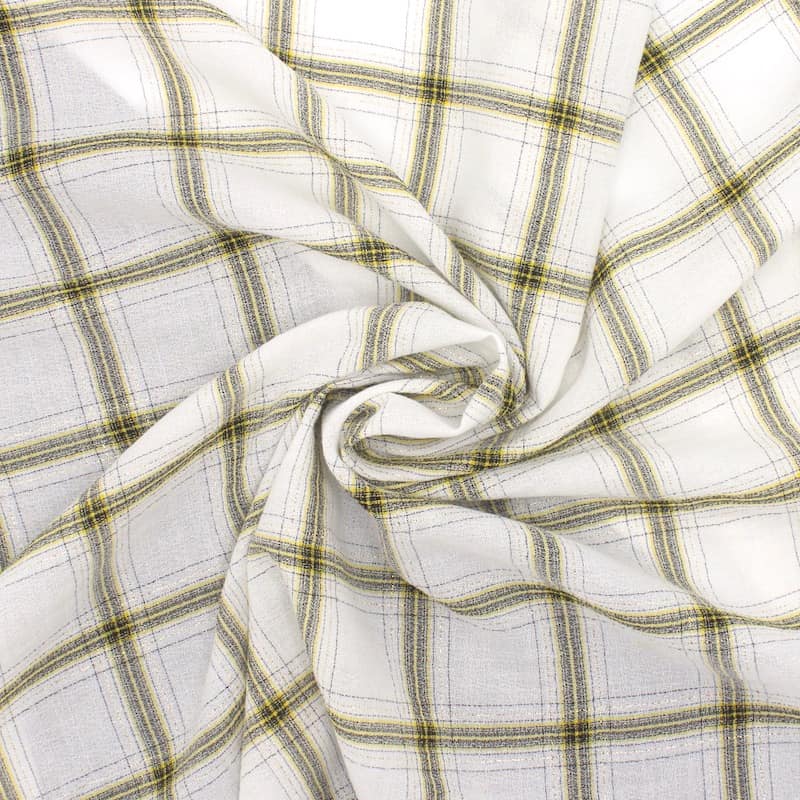 Tissu coton carreaux fil argenté - blanc 