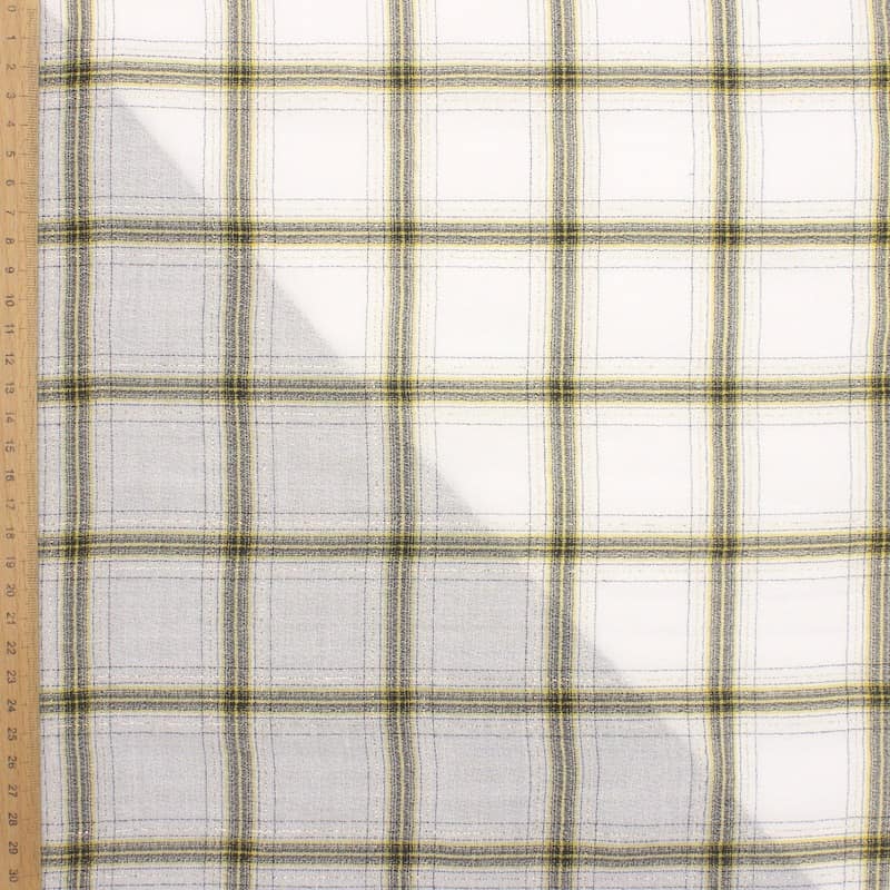 Tissu coton carreaux fil argenté - blanc 