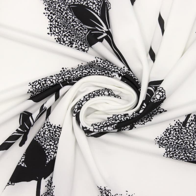 Tissu maille floral - noir/blanc