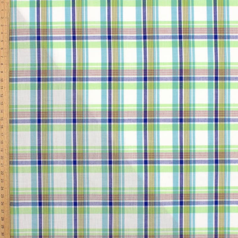 Tissu coton carreaux - vert et bleu
