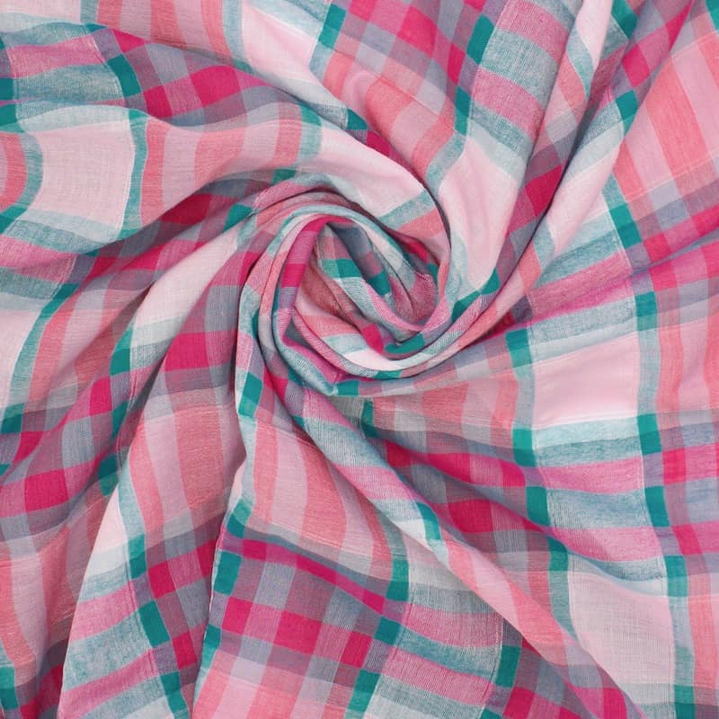 Checkered cotton - teal and pink 