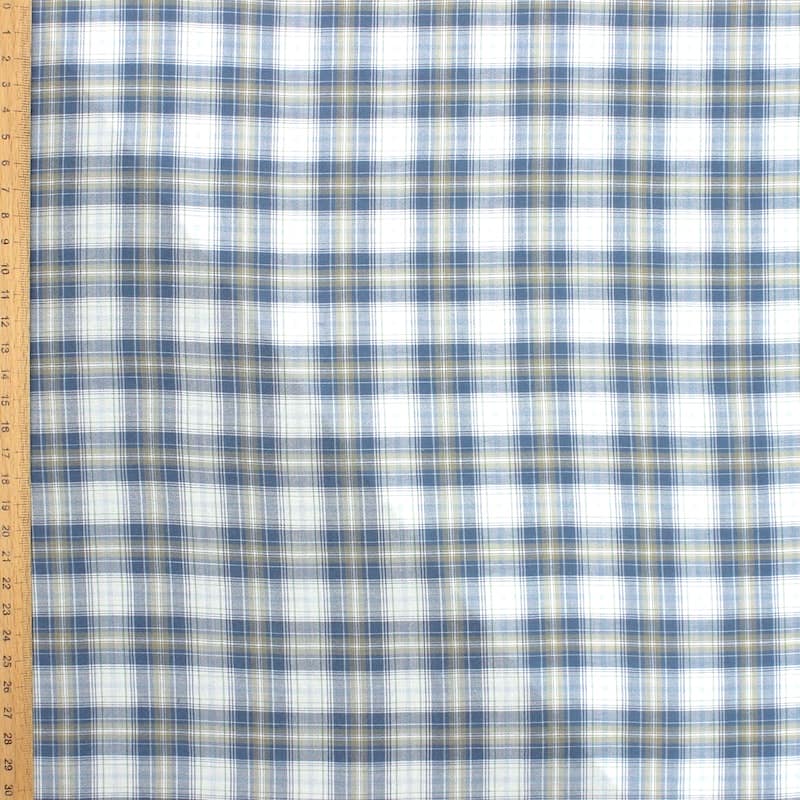 Checkered cotton - denim blue and beige 