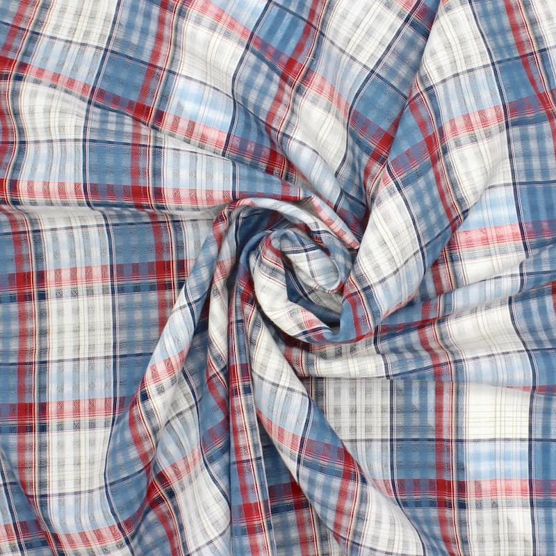 Tissu coton carreaux - bleu, blanc et rouge