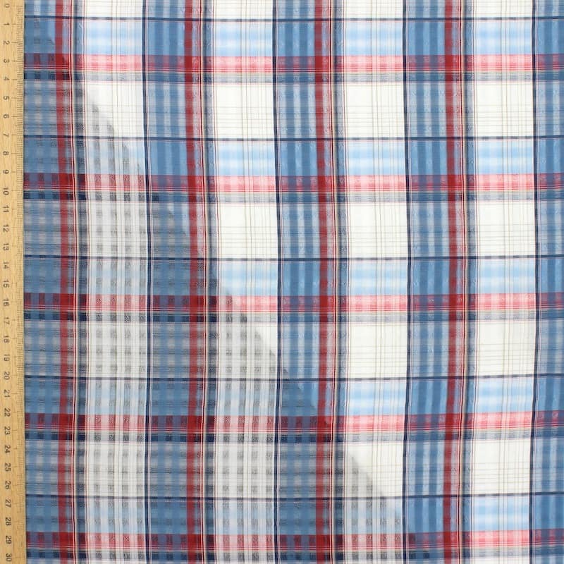 Tissu coton carreaux - bleu, blanc et rouge