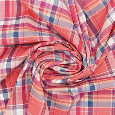 Tissu coton carreaux - rouge et rose