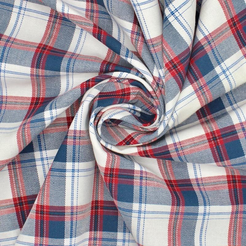 Checkered cotton - red, blue and white 