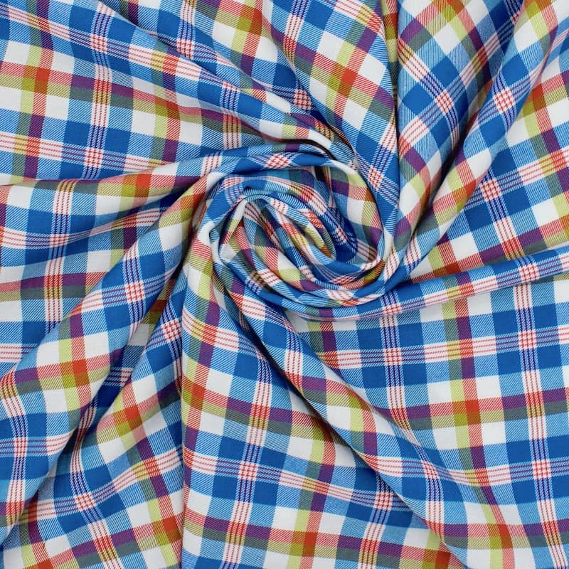 Tissu coton carreaux - rouge et bleu