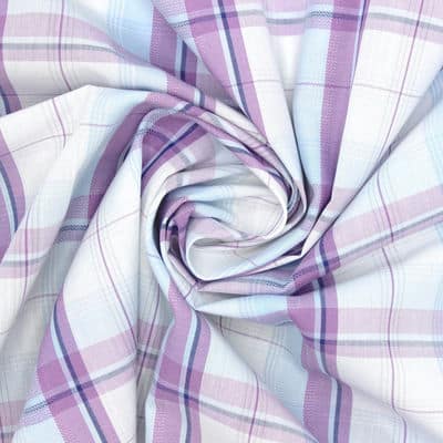 Checkered cotton - sky blue, purple and white 