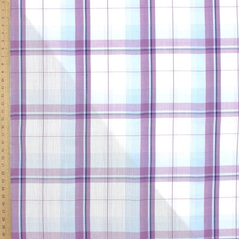 Tissu coton carreaux - ciel, violet et blanc